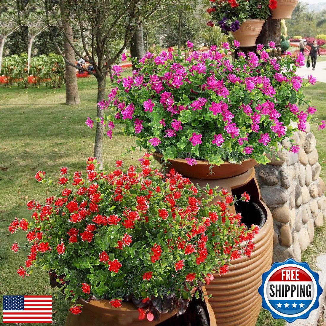 URSTOUD 10PCS Artificial Flowers, Fake Artificial Greenery UV Resistant No Fa