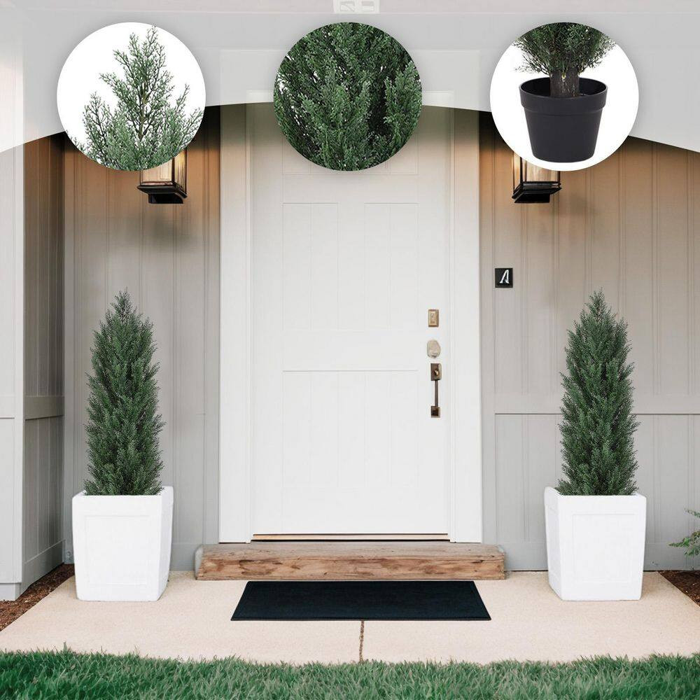 2-Piece 4 Ft. Artificial Cedar Tree Triangular Pines for Garden in Pot
