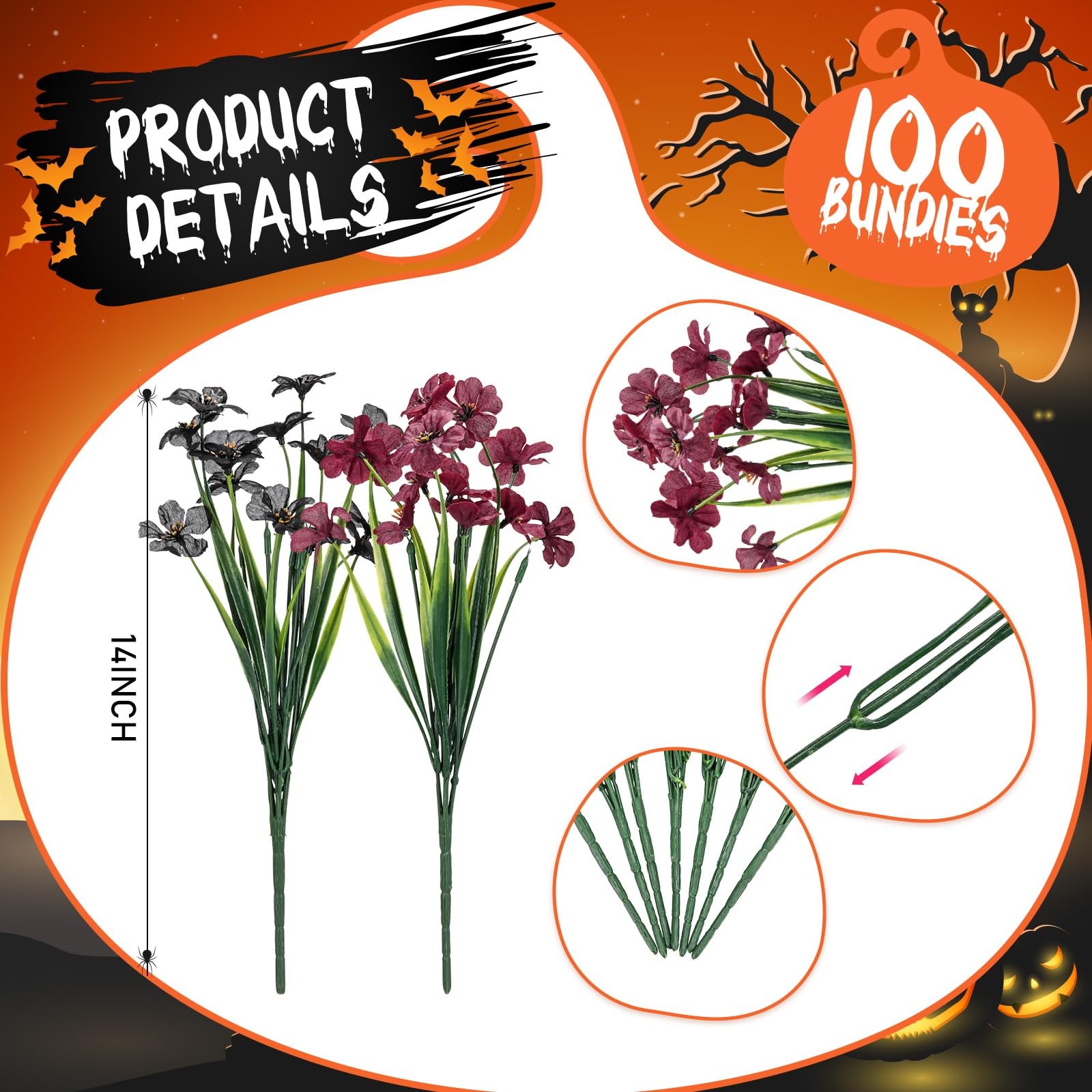 100 Bundles Violet Artificial Flowers, UV Resistant Faux Silk Flowers Outdoor…