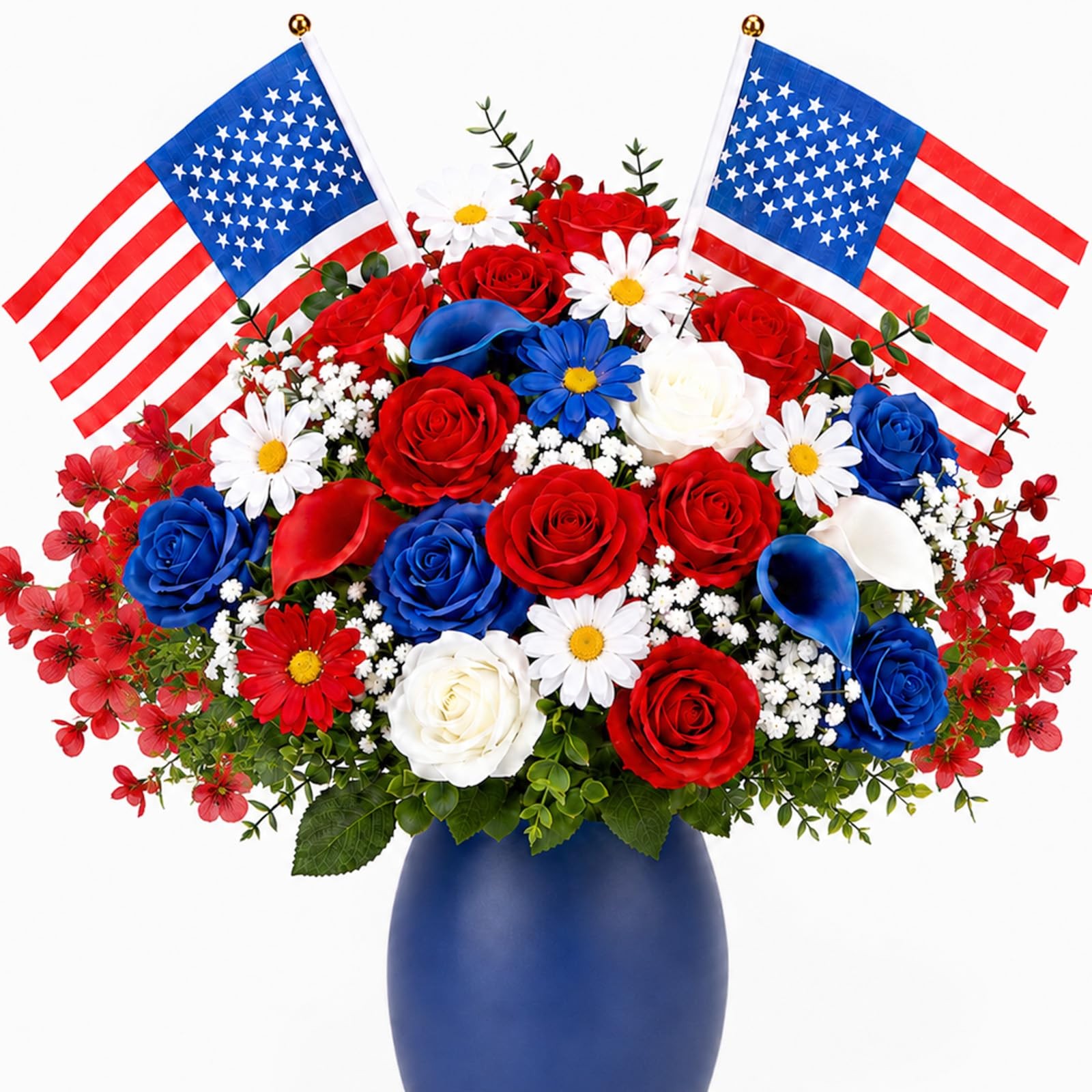 40 Pcs Memorial Day Artificial Flowers for Cemetery Red White and Blue Flower…