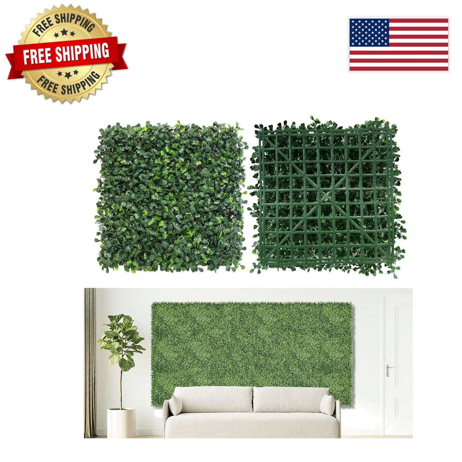 12 Pcs Faux Boxwood Wall Panels – 10×10 Inches for Indoor/Outdoor Green Decor