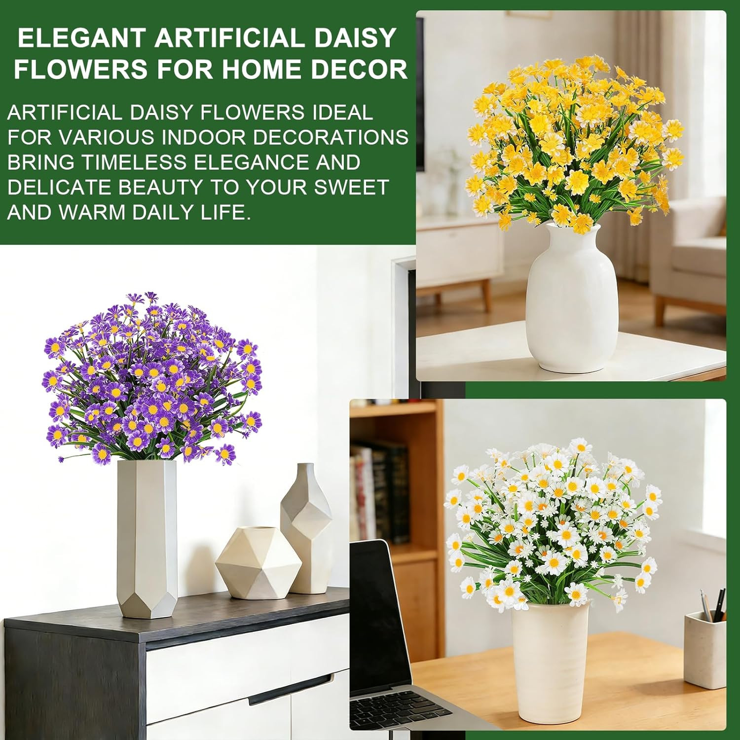 8 Bundles Artificial Daisy Flowers for Outdoors Summer Decor, UV Resistant No Fa
