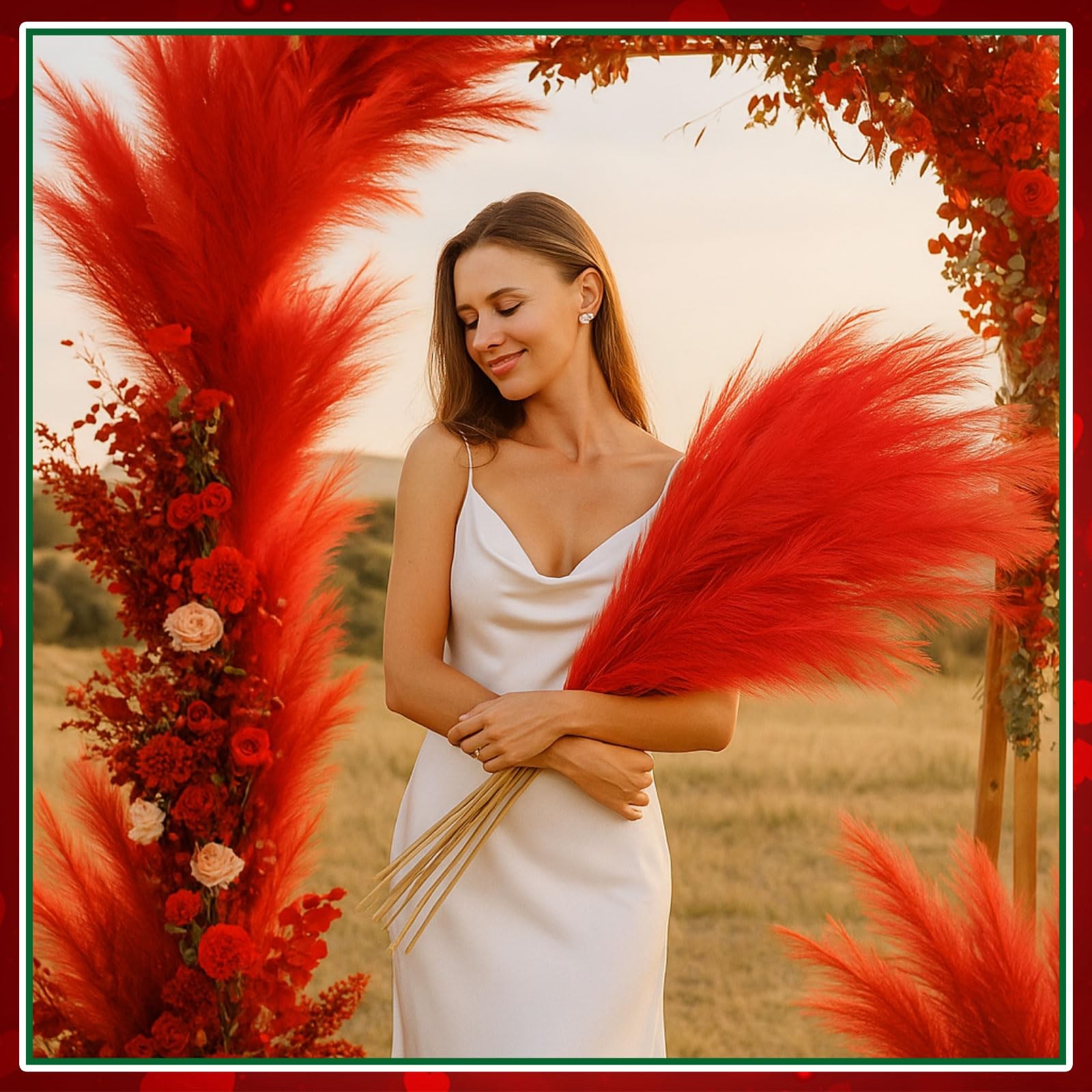 72 Pcs Red Pampas Grass 21.7 Inches Faux Tall Pampas Grass Decor Bulk Artific…