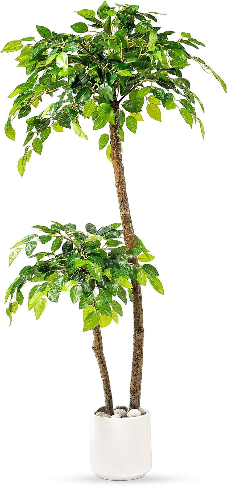 5FT Artificial Ficus Tree with White Planter and Pebbles,Faux Silk Tree with Lif