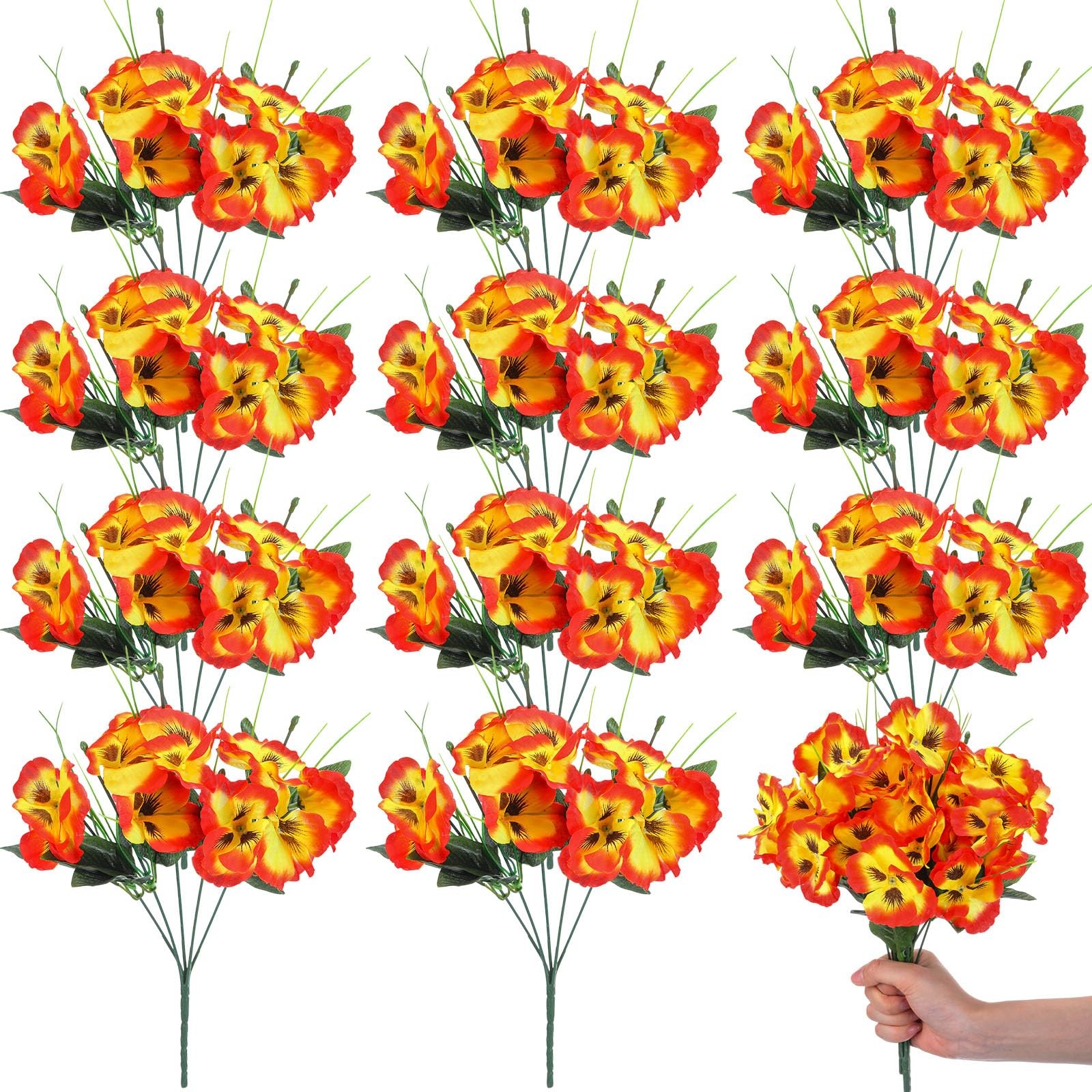 12 Bundles Artificial Pansies for Outdoors Thanksgiving Fall Faux Silk Outdoo…