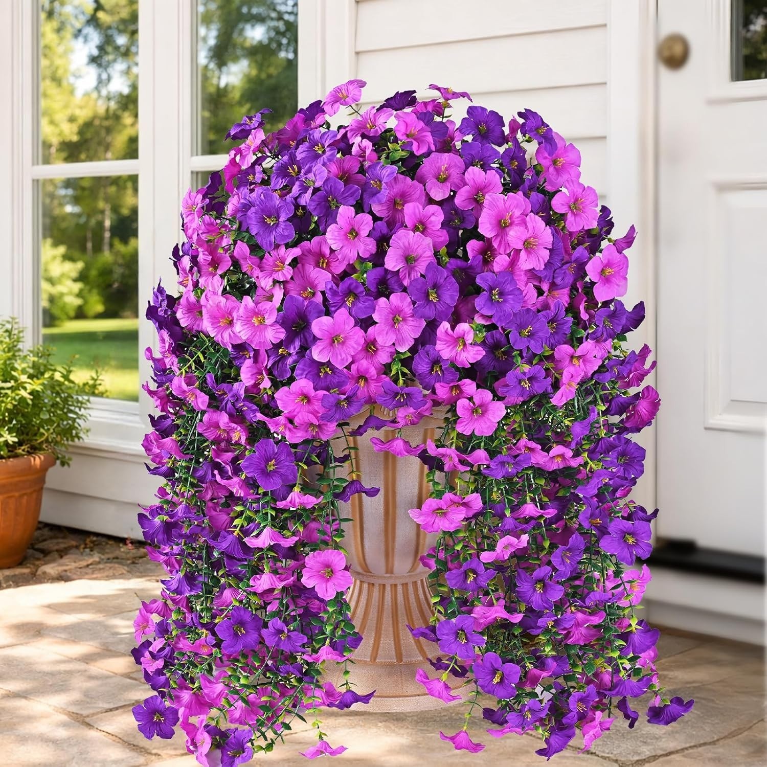 Lifelike Artificial Flowers Set of 2 – Perfect for Hanging Baskets & Patios