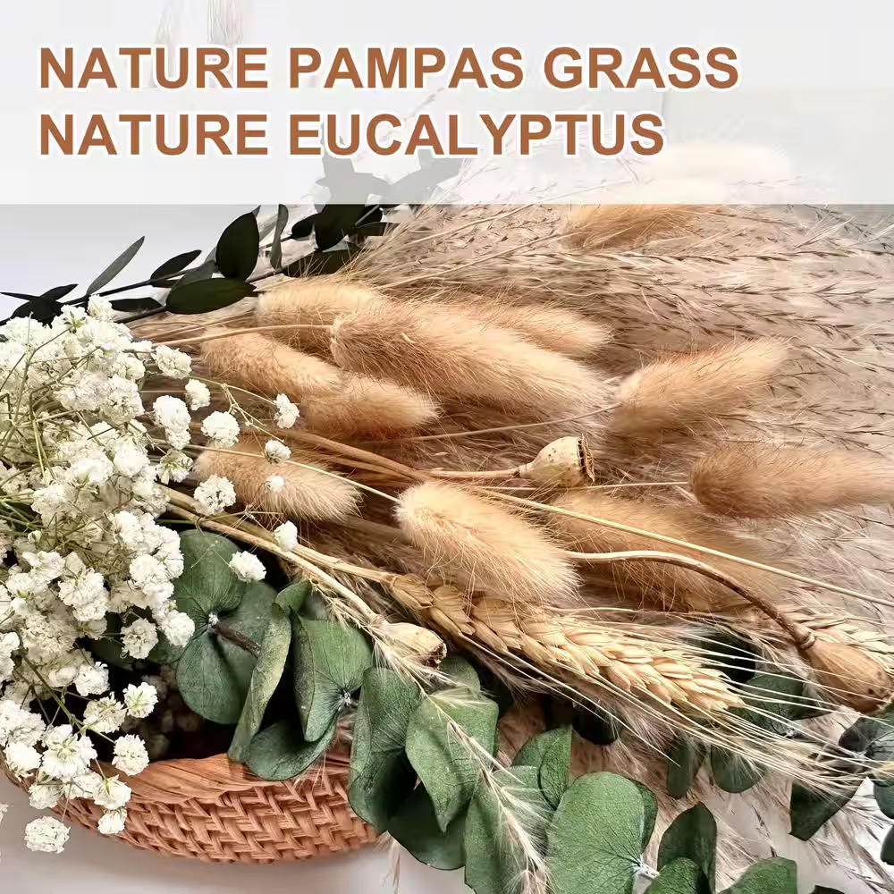 17 In. Brown Bohemian Dried Pampas Grass Bouquet-Includes Bunny Tail Grass and B