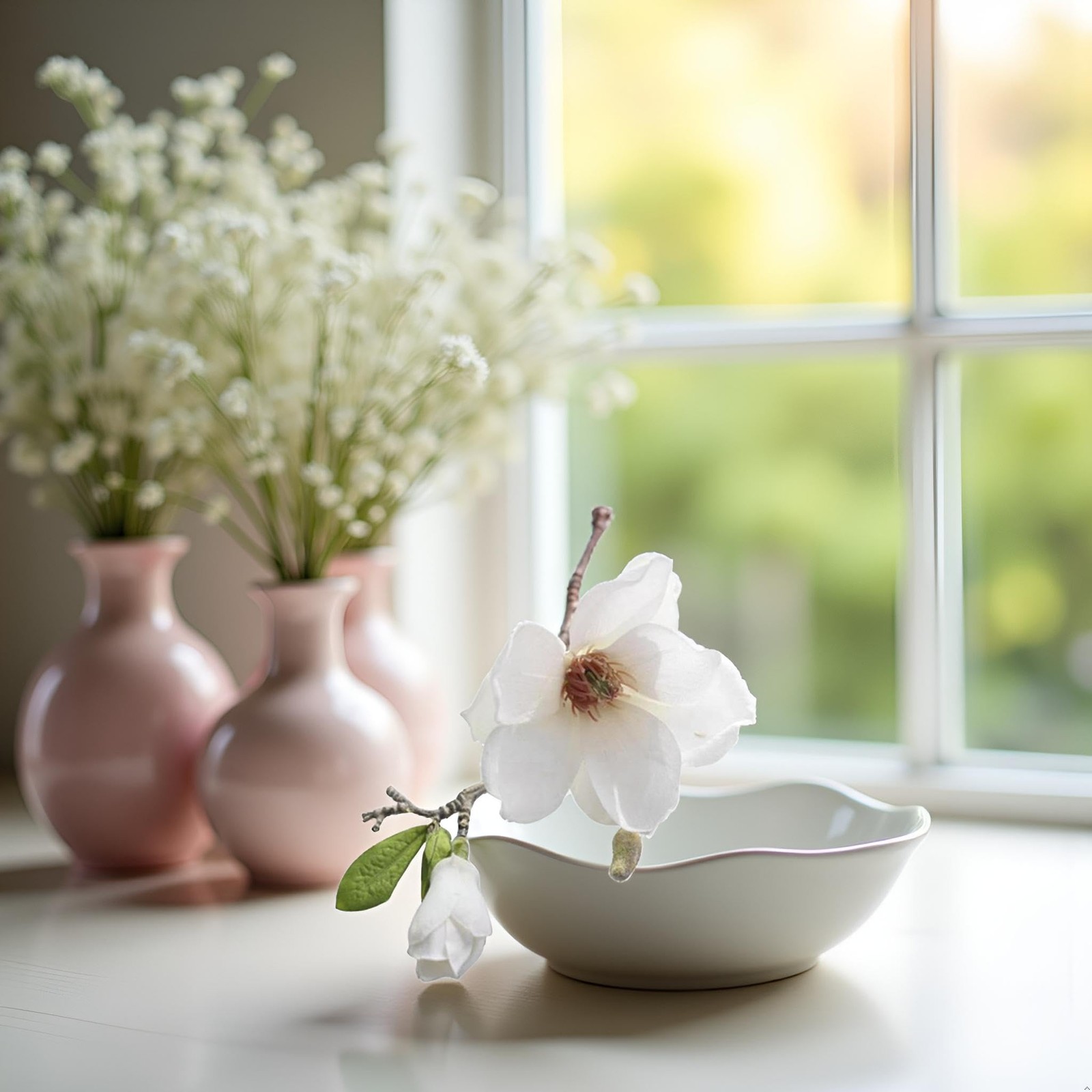 White Artificial Magnolia Fake Silk Flower Single Floral Be used for Home Dec…