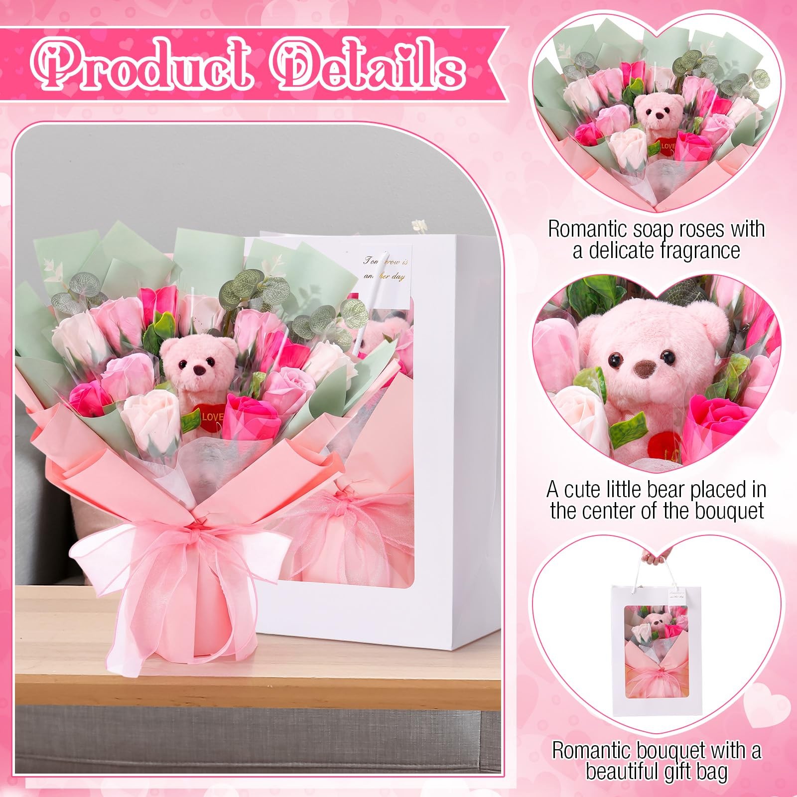 Pink Money Soap Flower Bouquet Kit, Handcrafted Soap Flower Money Bouquet Kit…