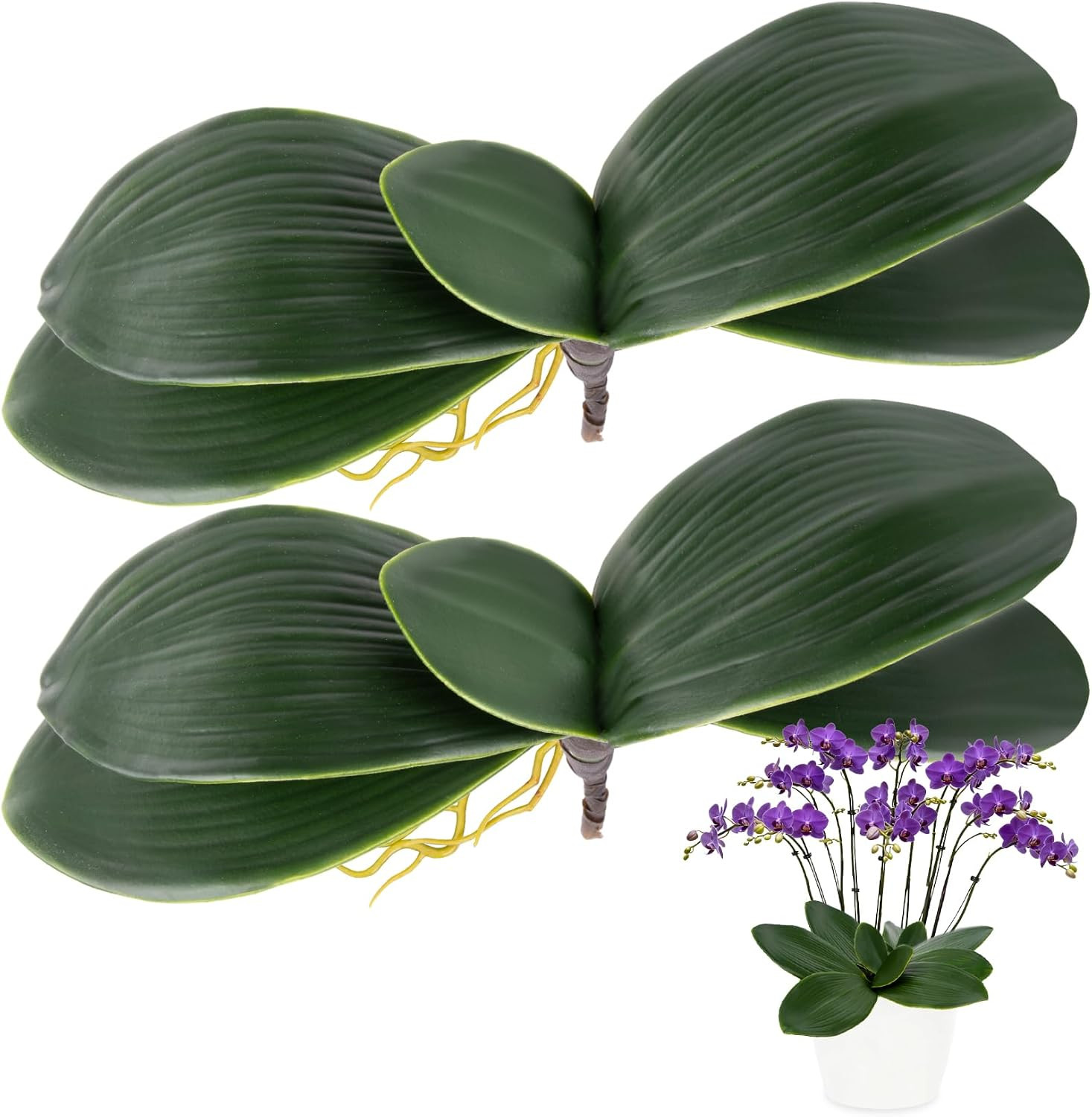 3PCS Artificial Orchids Leaves – Lifelike Fake Phalaenopsis Orchids Leaves with