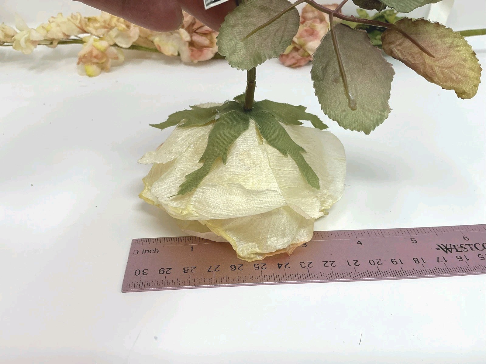 Delphinium Peach Floral Pick 30” Pristine Rose Cream w Pink 26” Lot 3 Picks NOS