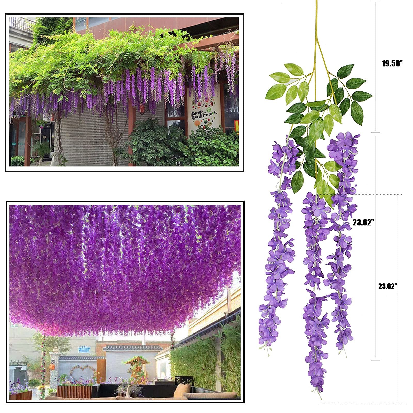 Artificial Wisteria Garland Silk Vine Flowers 43 Inch 12 Light Purple Decor
