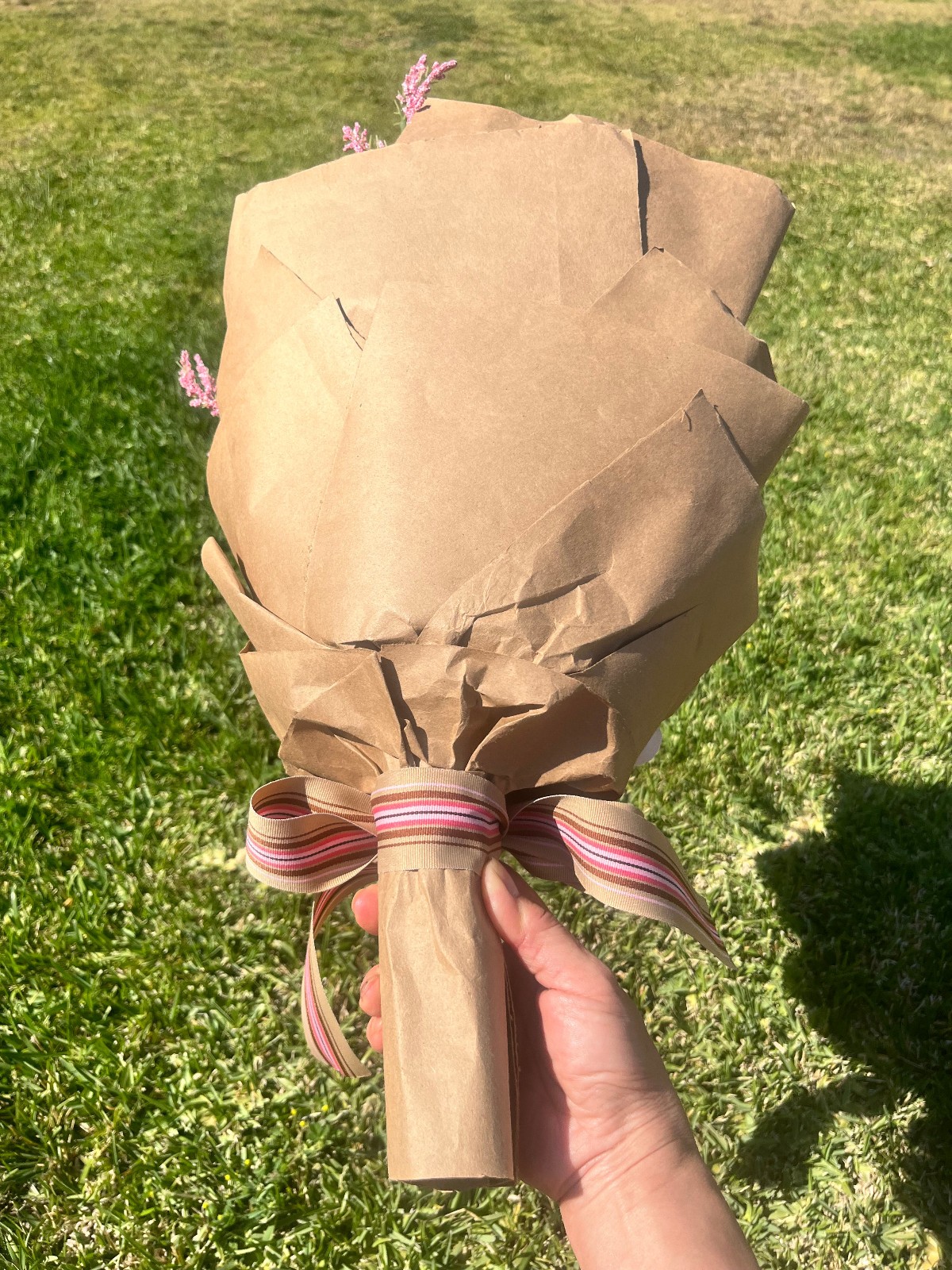 Hand Made Graduation Plush Bear Pink Artificial Flower Bouquet & Matching Ribbon