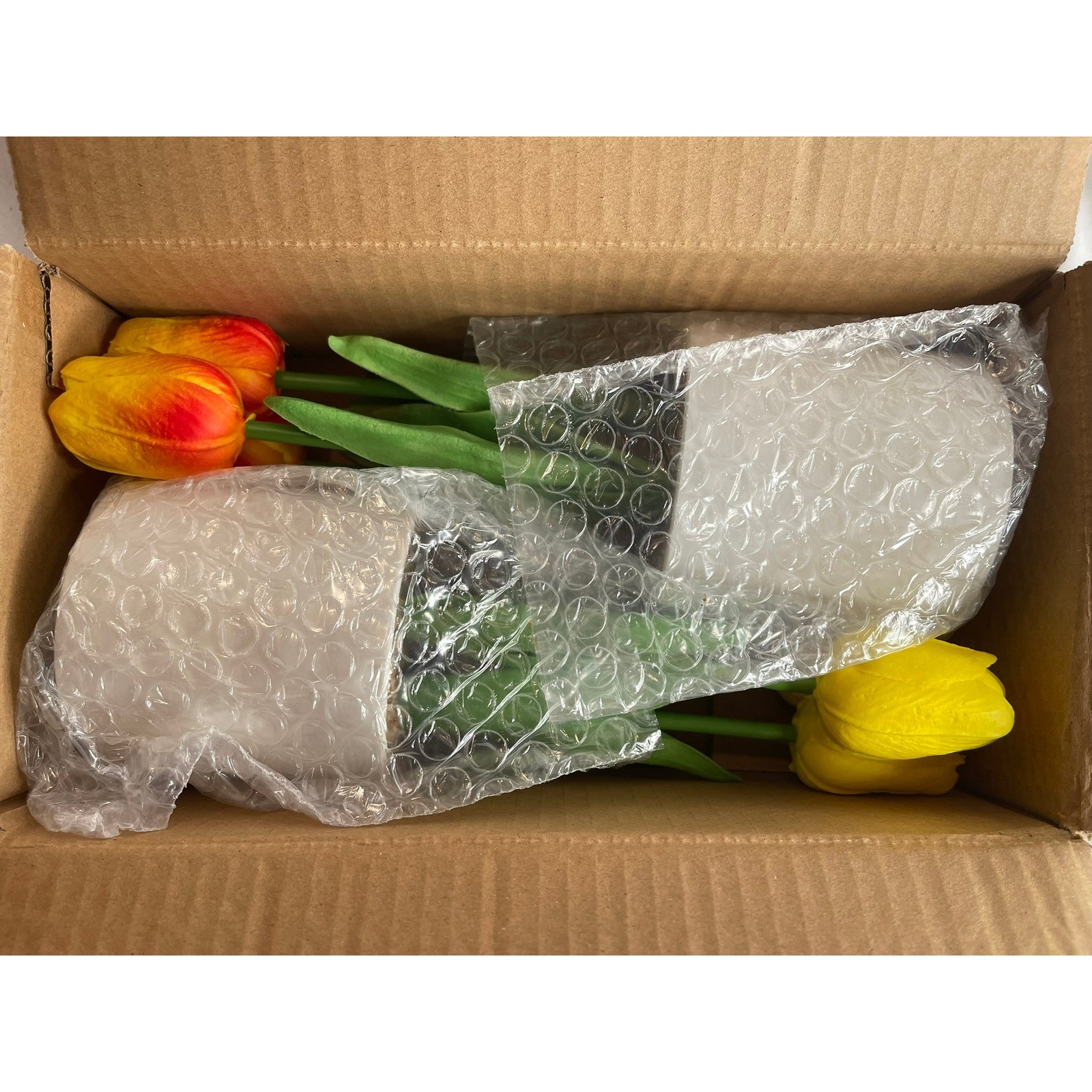 Artificial Yellow Tulips in White Pot Real Touch Faux Potted Plant Decor
