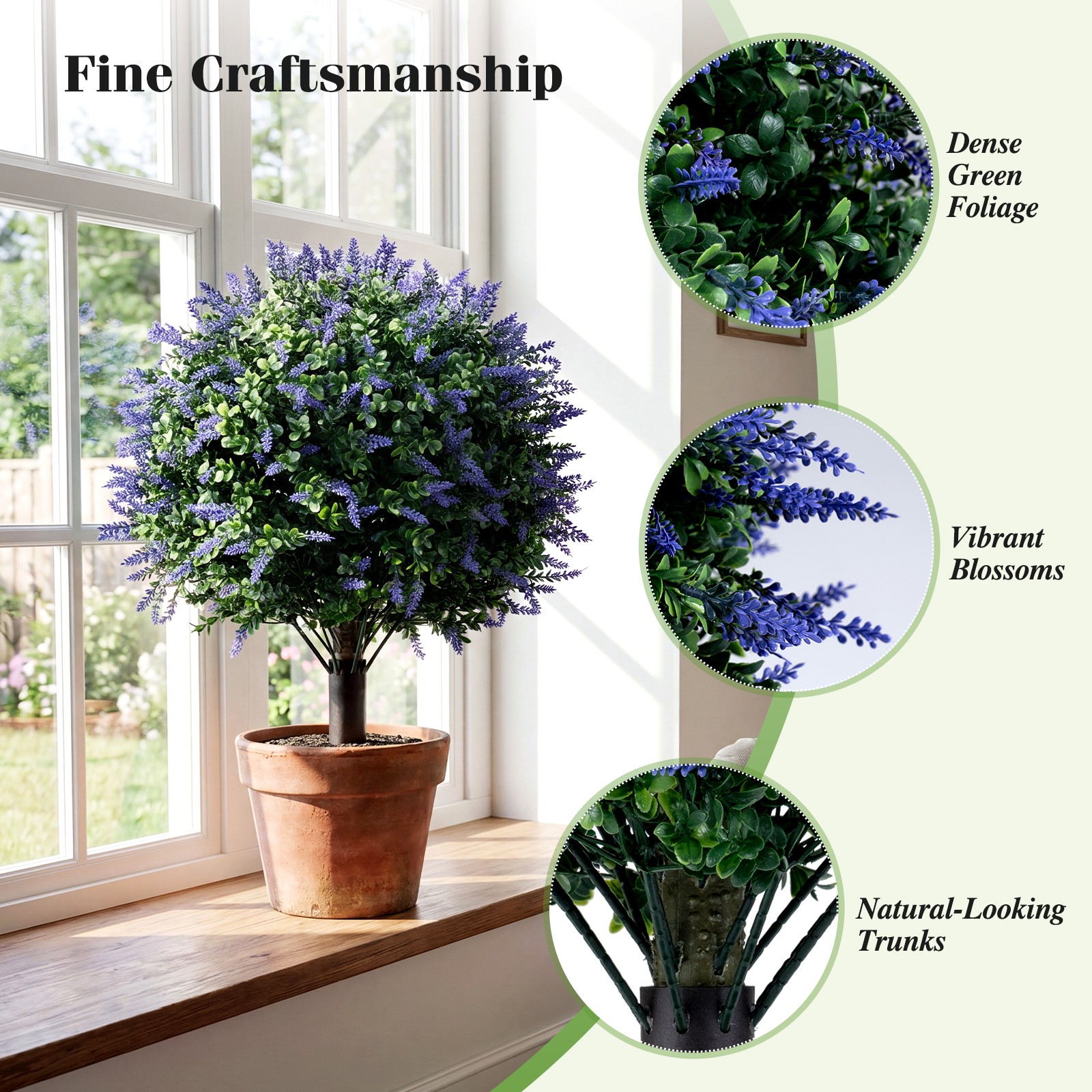 2Pack Artificial Lavender Boxwood Topiary Ball Trees, Faux Floral Shrubs, Patio