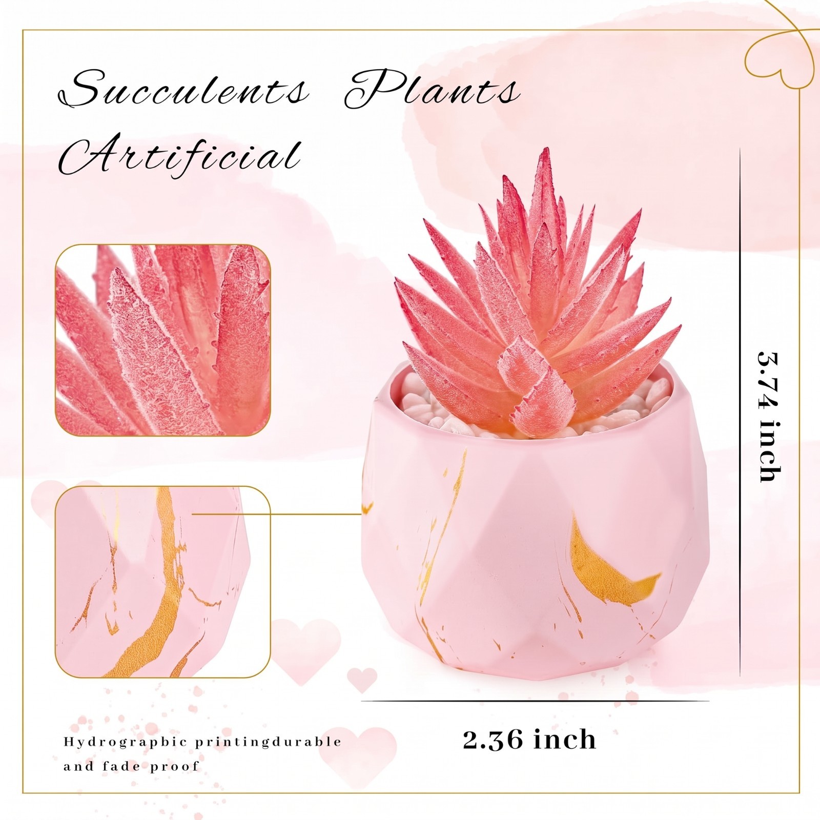2-Pack Artificial Succulent Plants Fake Mini Faux Potted Cactus Desk Home Decor