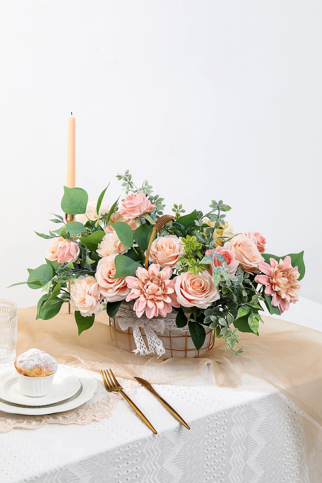Artificial Flowers Combo Box Gradient Color with Stems DIY Decorations Peach