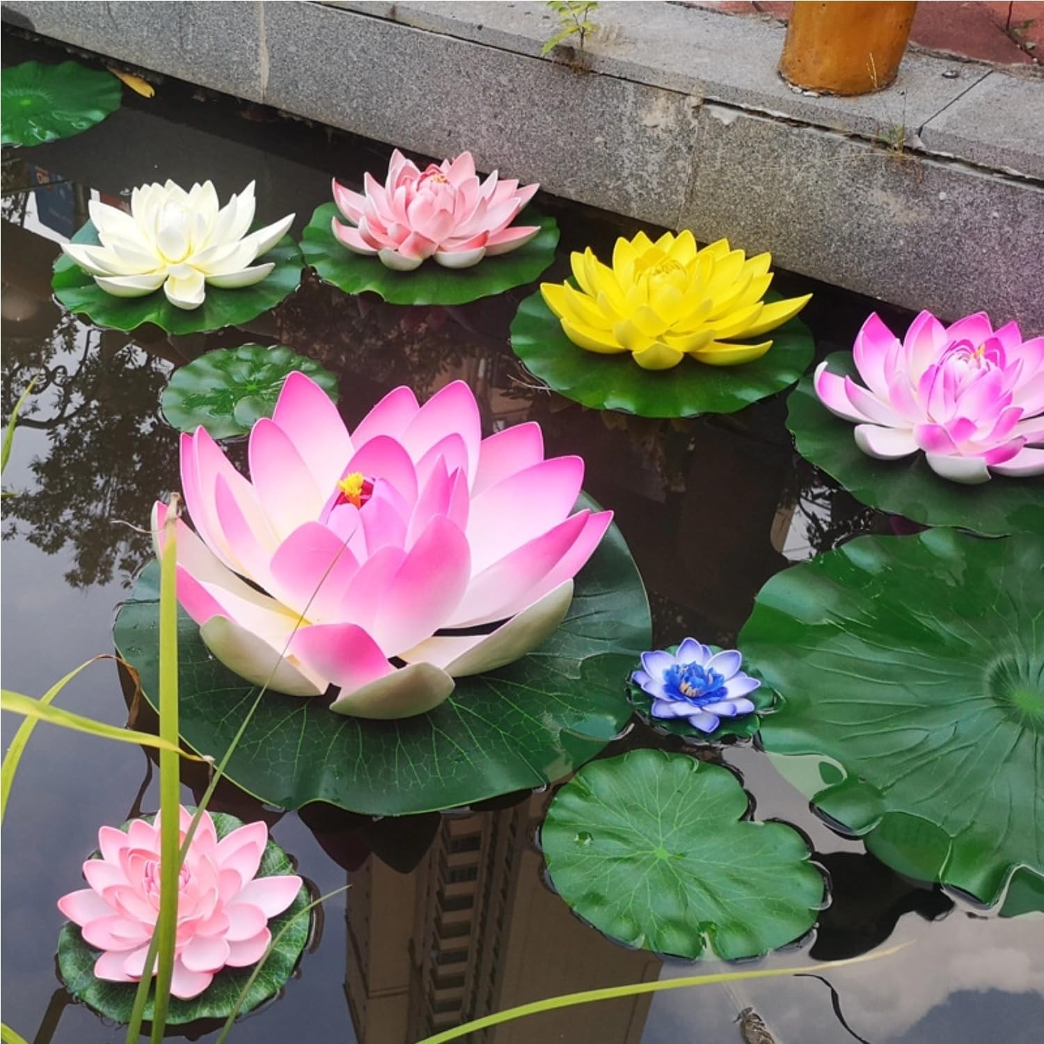 5PCS Floating Lily Pads for Ponds Artificial Foam Lotus Flower with Water Lil…