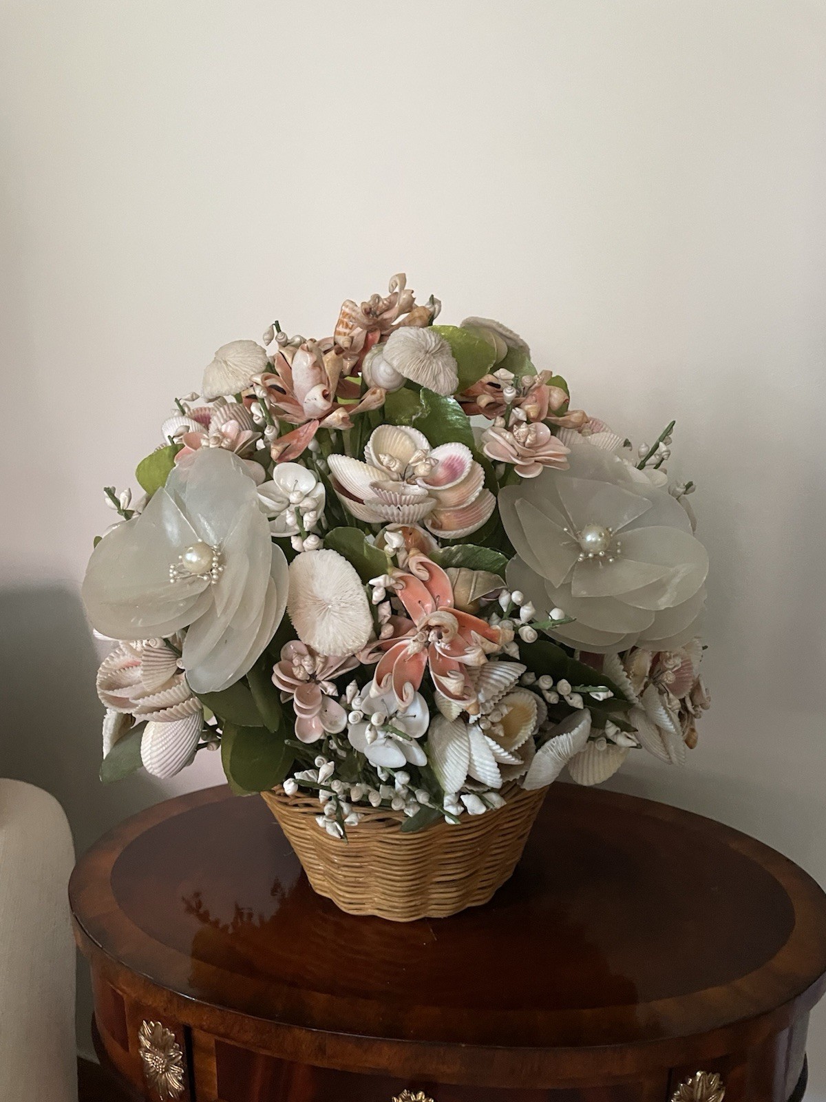 17″ Vintage Floral Centerpiece Seashells Flower Bouquet Arrangement capiz coral