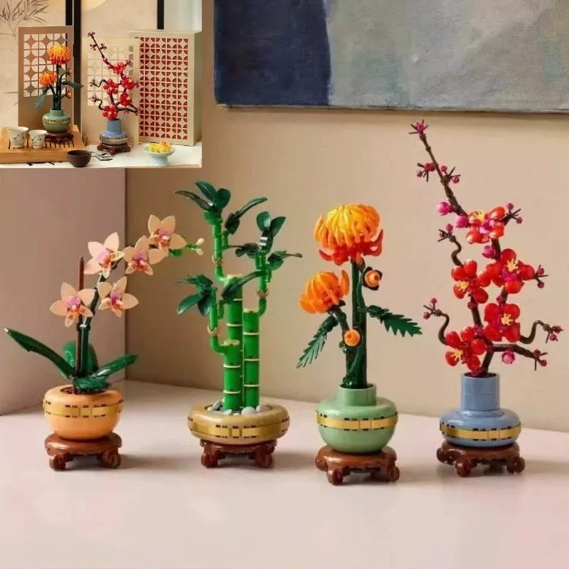 Icons Plum Blossom Building Set Adult Flower Home Decor DIY Gift