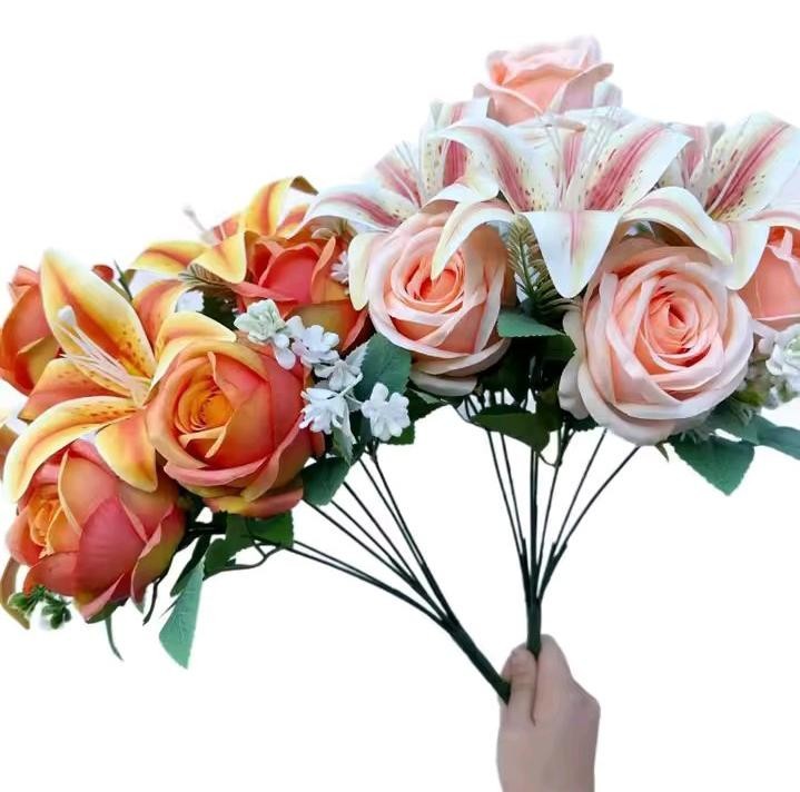 Spring Color Bouquet: 9-Stem Mixed Roses & Lilies with Roses – Fresh Cut Flower