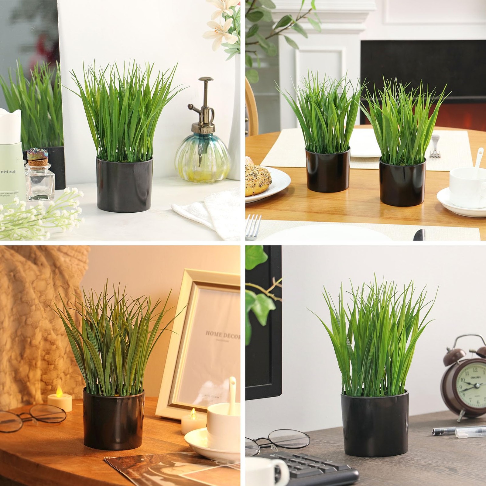 2 PCS Fake Potted Wheat Grass Artificial Greenery Indoor Bathroom Decor