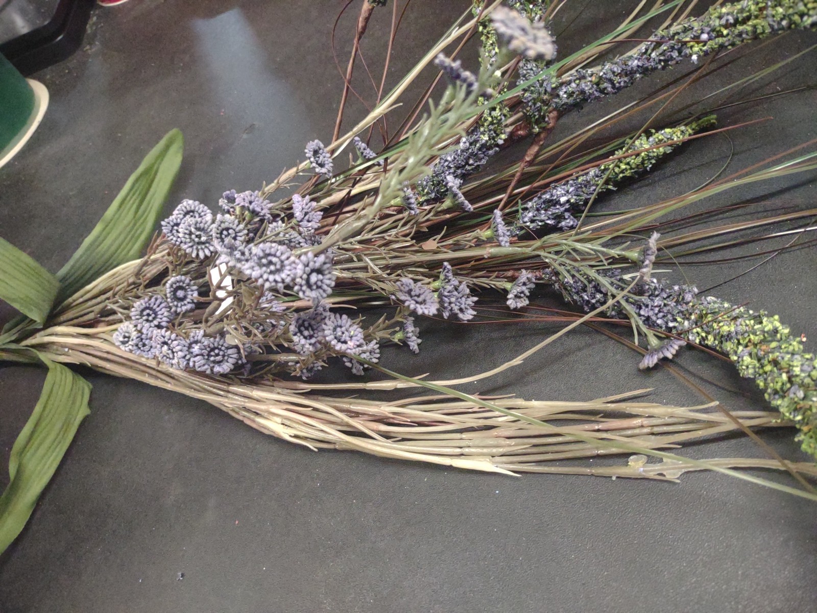 Vintage 22″ Plastic/Silk Bush, Swamp Lily Grass Plant Arrangement, Country Blue
