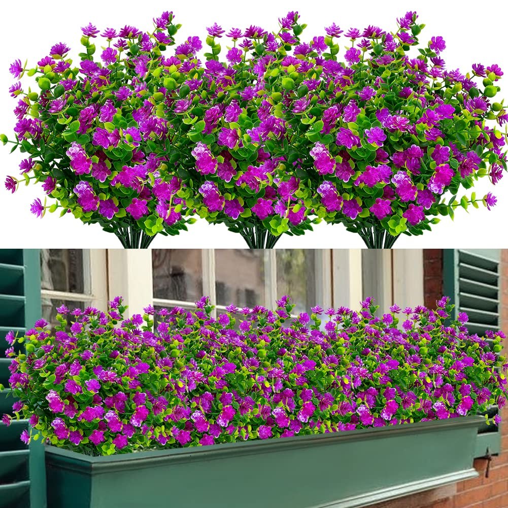 8 Bundles Outdoor Artificial Fake Flowers No Fade UV Resistant Faux Plastic P…