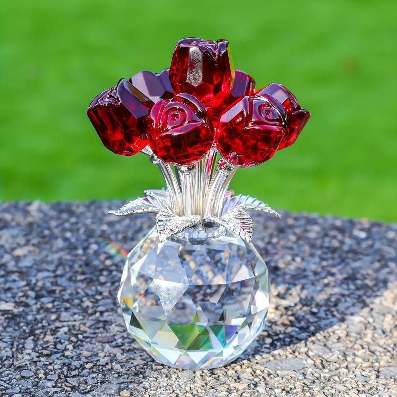 Crystal Gemstone Rose Flower Colourful Rose Bouquet Eternal Ornament Gift
