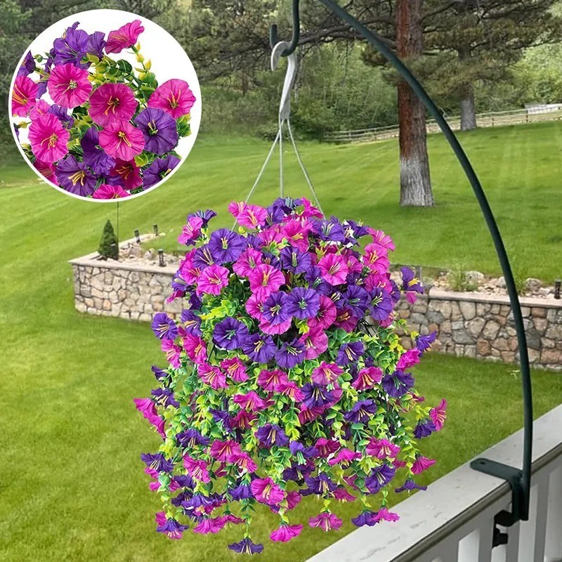 UV Resistant Faux Silk Morning Glory Hanging Flowers for Outdoor Decor 1 Pc Red