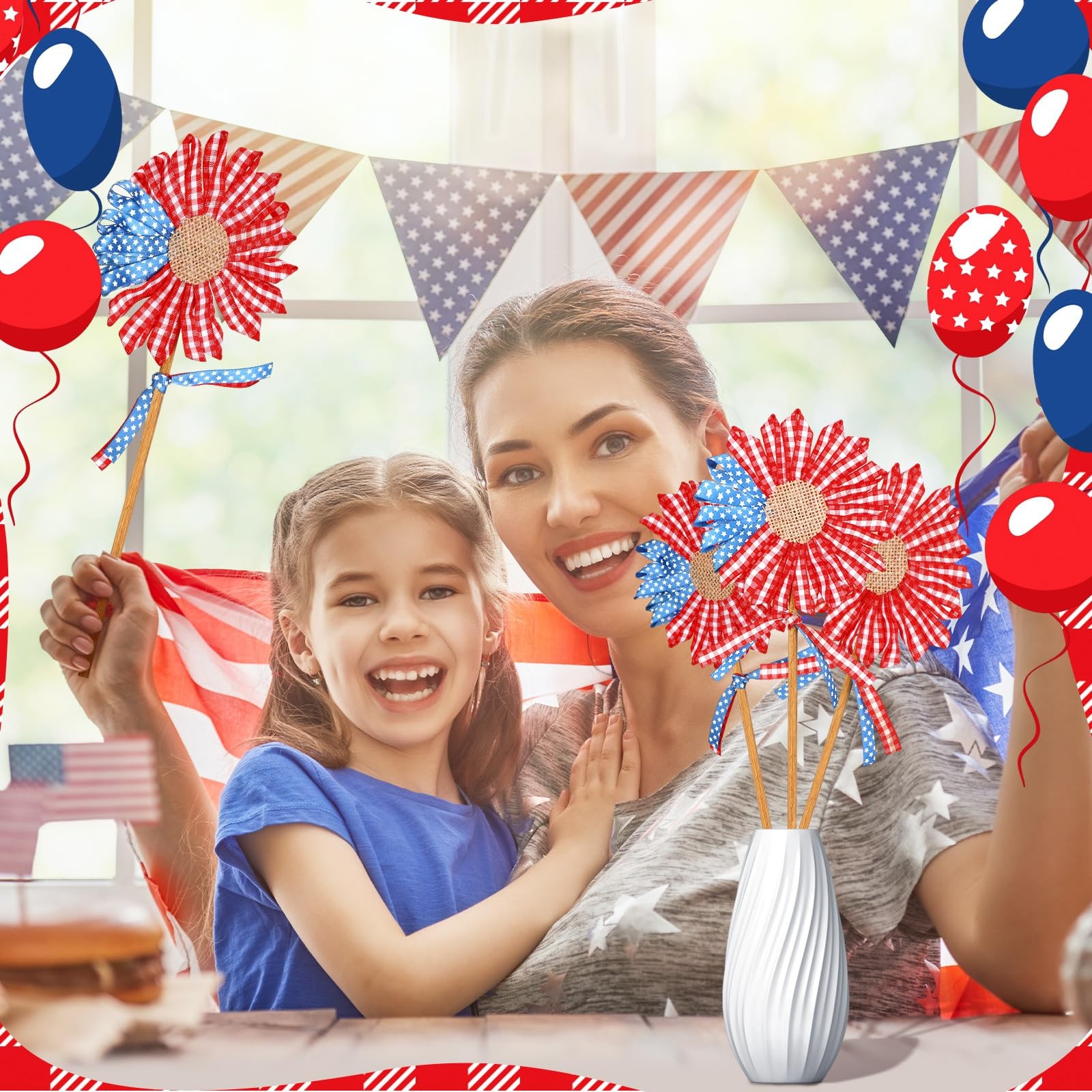 3 Pcs 4th of July Patriotic Flowers Artificial Independence Day Red White Blu…