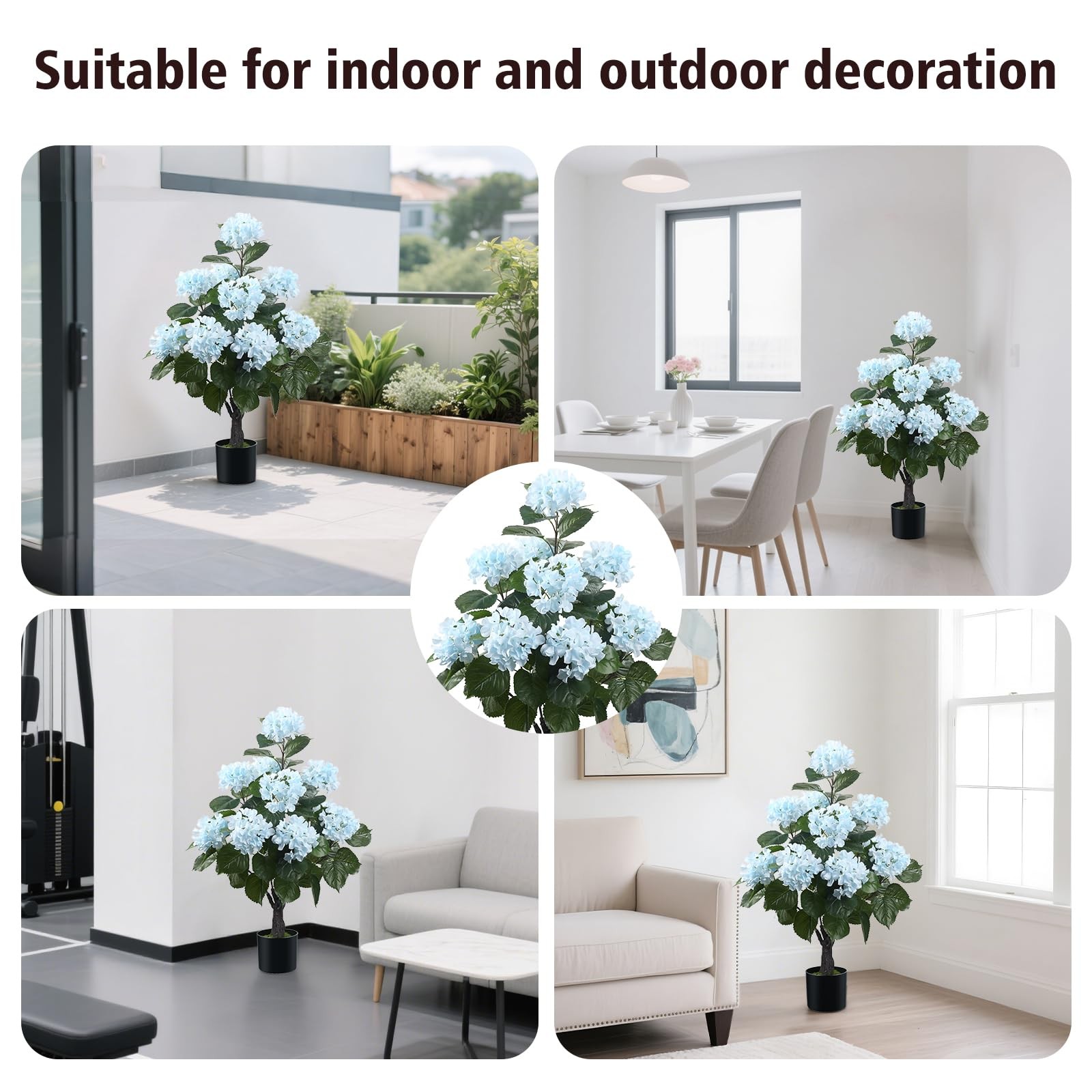 38″ Artificial Hydrangea Tree in Pot, Faux Potted Silk Hydrangea Plant for In…