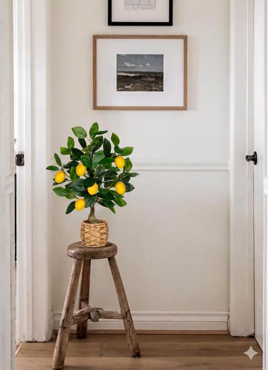 Artificial Potted Plants 17.3 Inches Small Fake Lemon Tree Artificial Lemons Cit