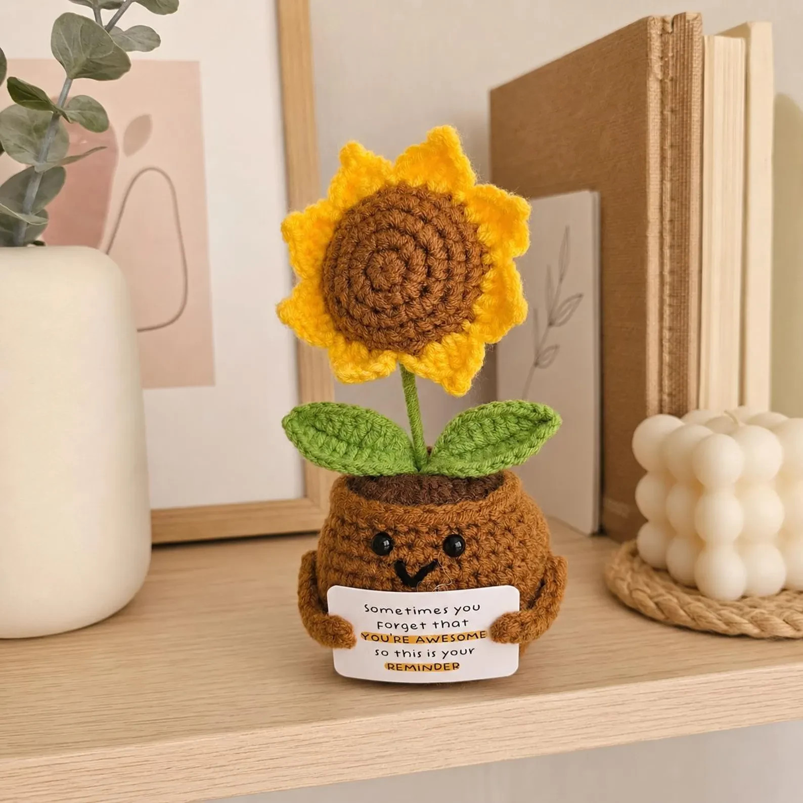 Handmade Crochet Flower Pot 6in Emotional Support Desk Decor Choose Style