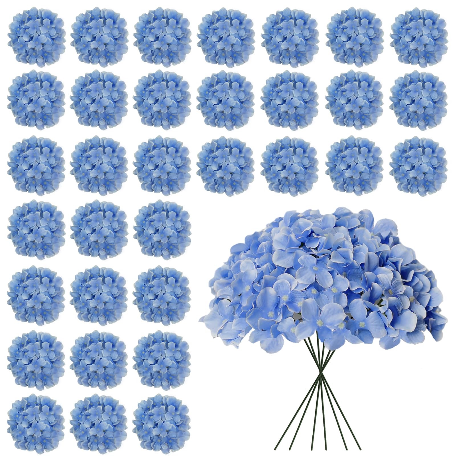 30 Pcs Blue Hydrangea Artificial Flowers Bulk, Faux Hydrangea Flowers Heads, …