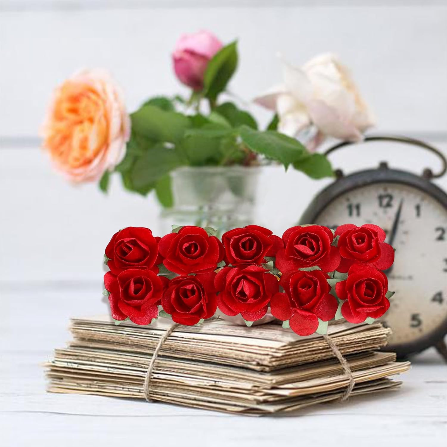 120Pcs Mini Paper Flowers,Mulberry Paper 1/2″ Artificial Rose Flower