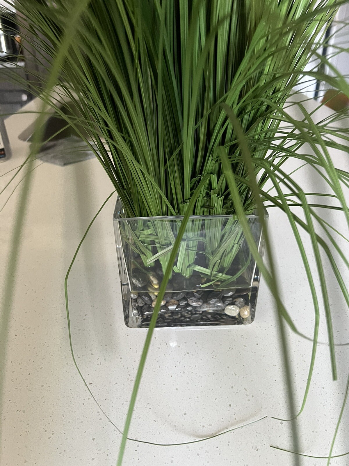 Faux Grass Potted Clear Vase 2ft Artificial Plant Green
