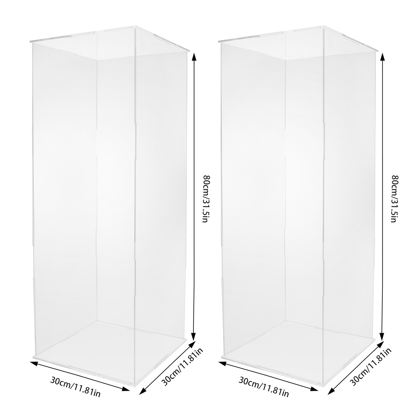 30*30*80cm Acrylic Flower Stand 2pcs Clear Display Flower Tower For Weddings