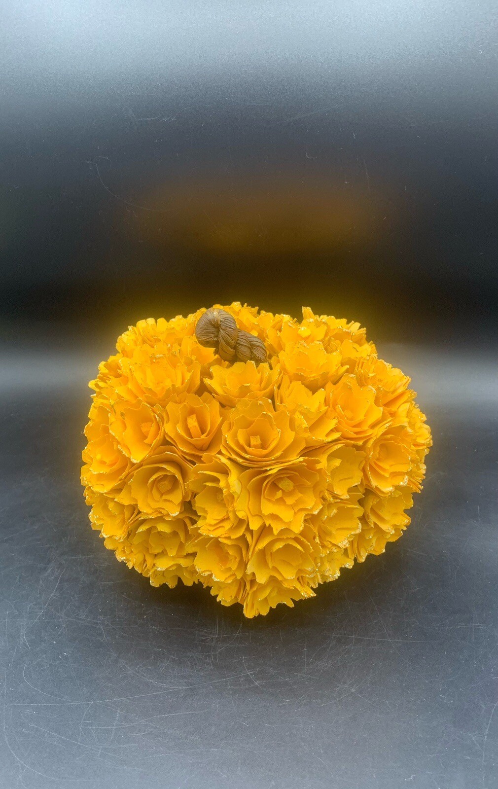 New Shaved Wood Floral Pumpkin Orange Flowers Thanksgiving Bouquet Decor Carved
