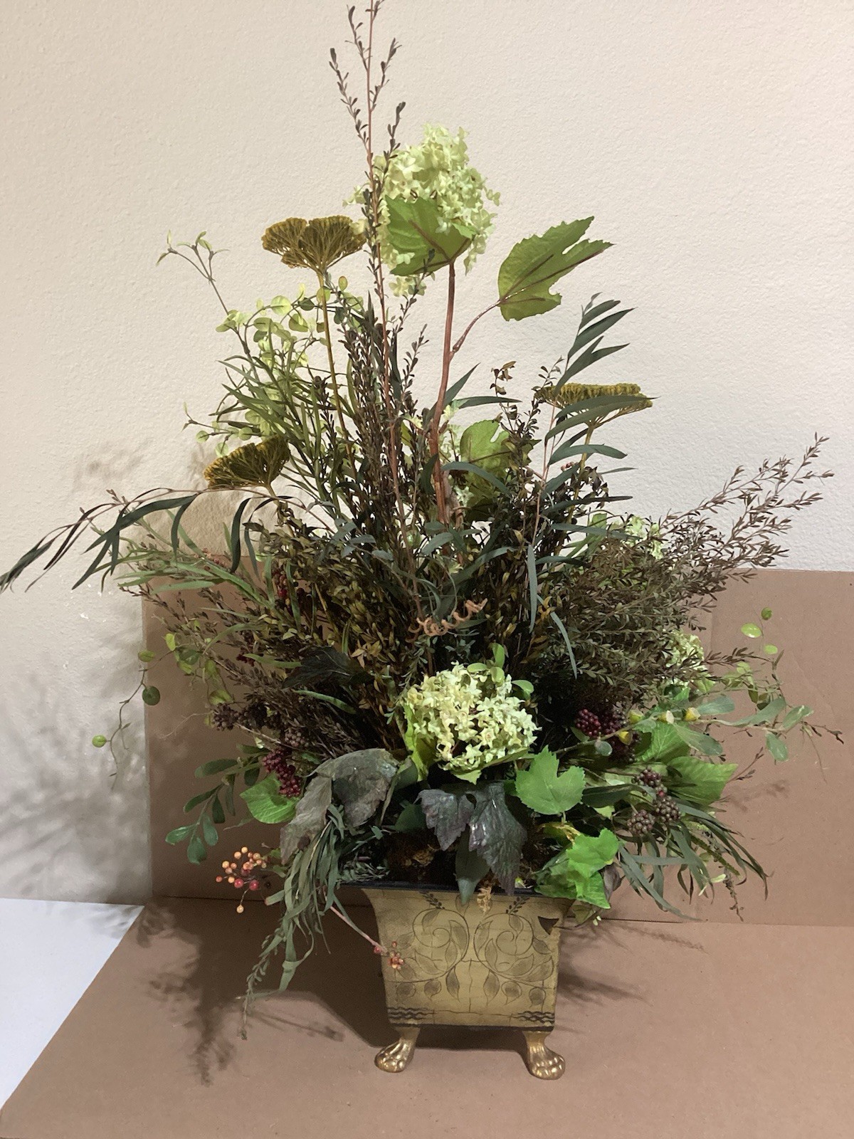 HUGE Artificial Faux Flowers TOLE Vase Silk Flower Arrangement Table Centerpiece