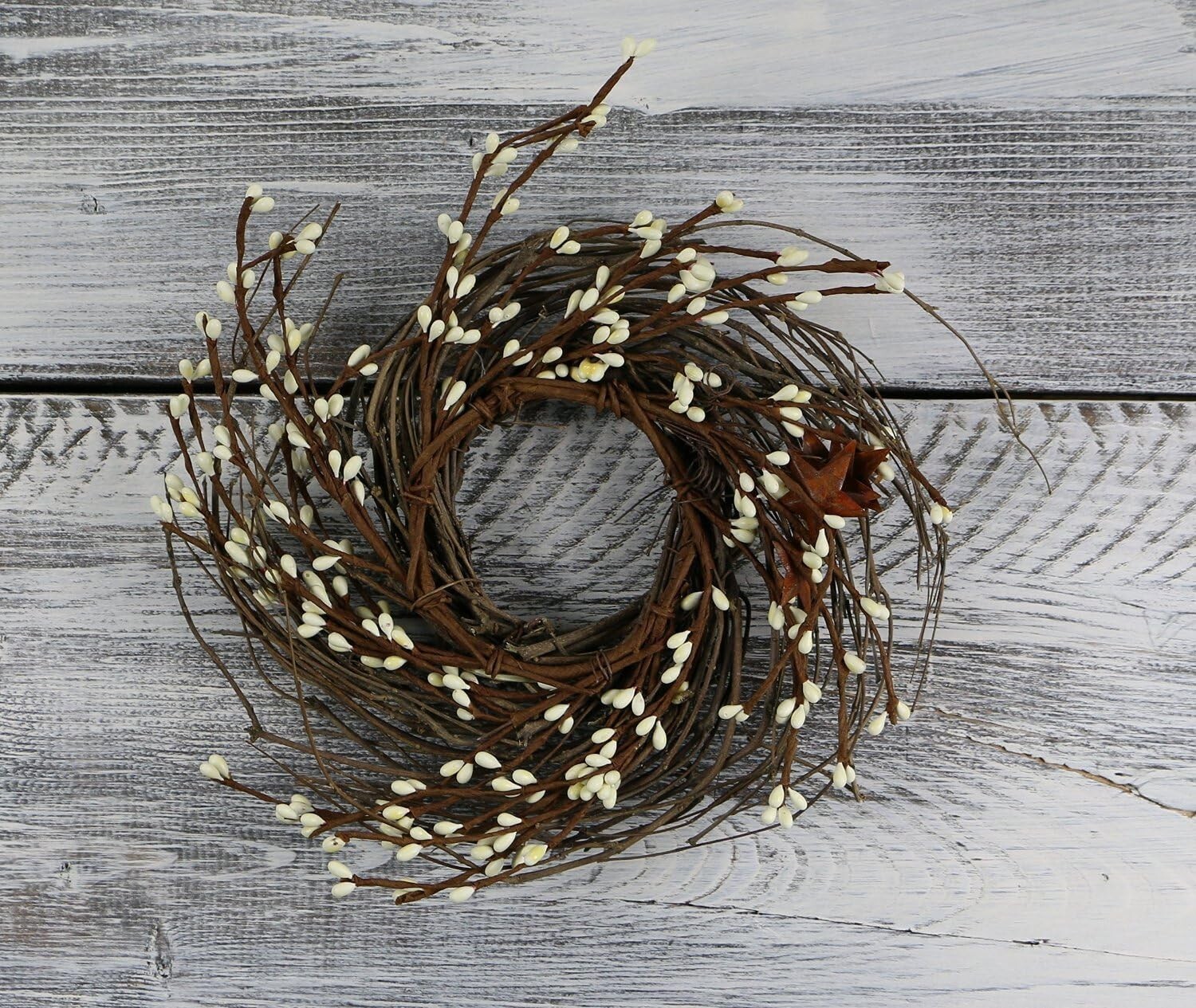 Ivory Pip Berry & Star Twig Wreath 12″