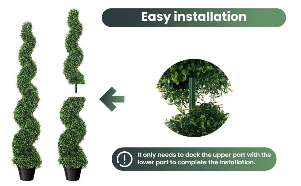 2PCS 5FT Artificial Boxwood Spiral Topiary Trees Rust-Resistant Faux Green Plan