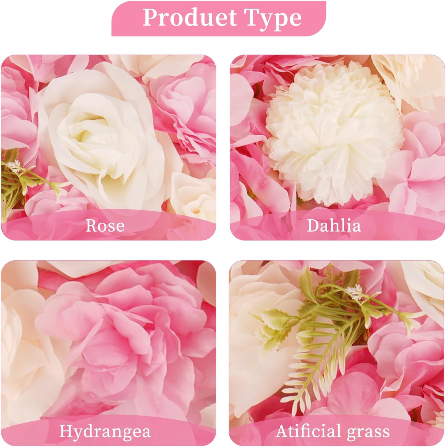 3D Flower Wall Backdrop – 12 Pink & White Silk Rose Panels for Events
