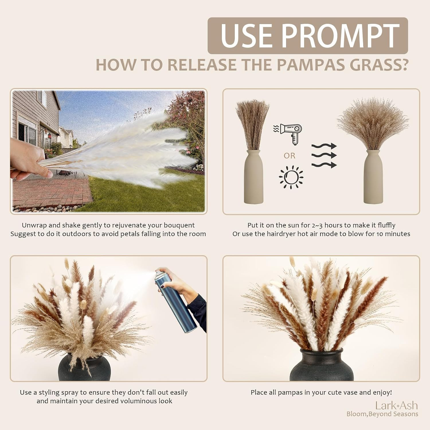 125 Stems Dried Pampas Grass Decor-Pampas Grass,Bunny Tails Grass.RusticFlowe…
