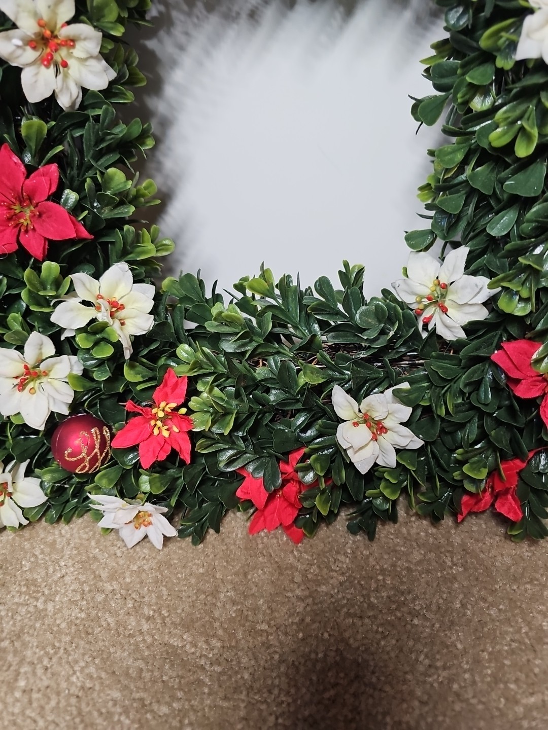 Stunning 16″ Tea Leaf and Poinsettia Artificial Square Holiday Wreath