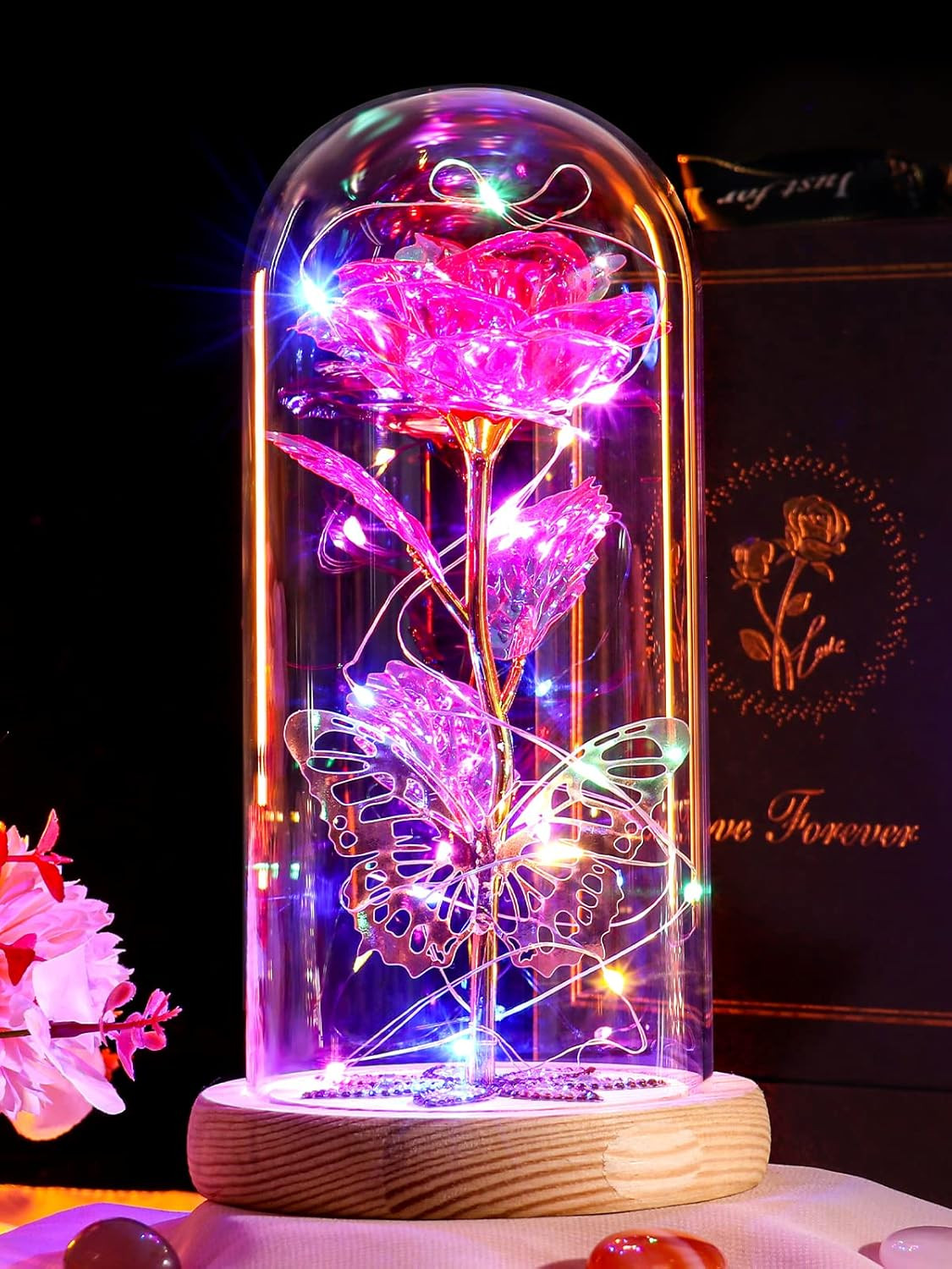 Valentines Day Rose Gifts for Her Women Mom, Galaxy Glass Rose Forever Preserved