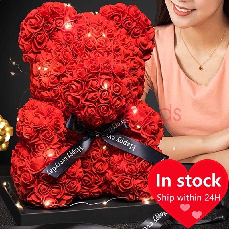 LED Teddy Rose Bear in Box Valentine Gift for Her Wedding Anniversary Birthday