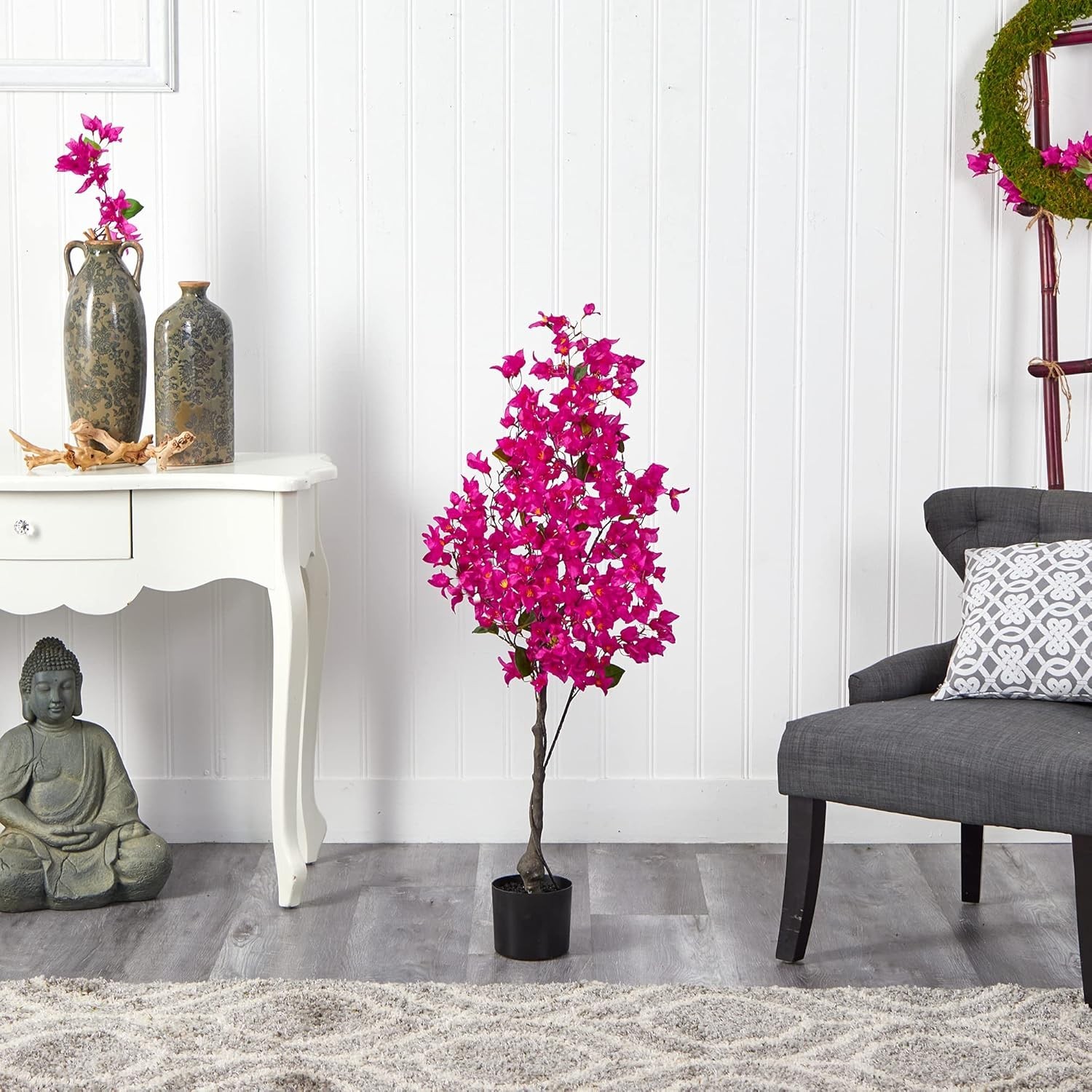 Nearly Natural 4ft Bougainvillea Artificial Tree Pink Lifelike Home Decor Accent