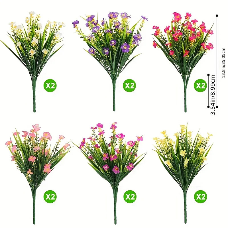 12 Bundles Artificial Flowers UV Resistant Fake Hanging Outdoor Lifelike Plants