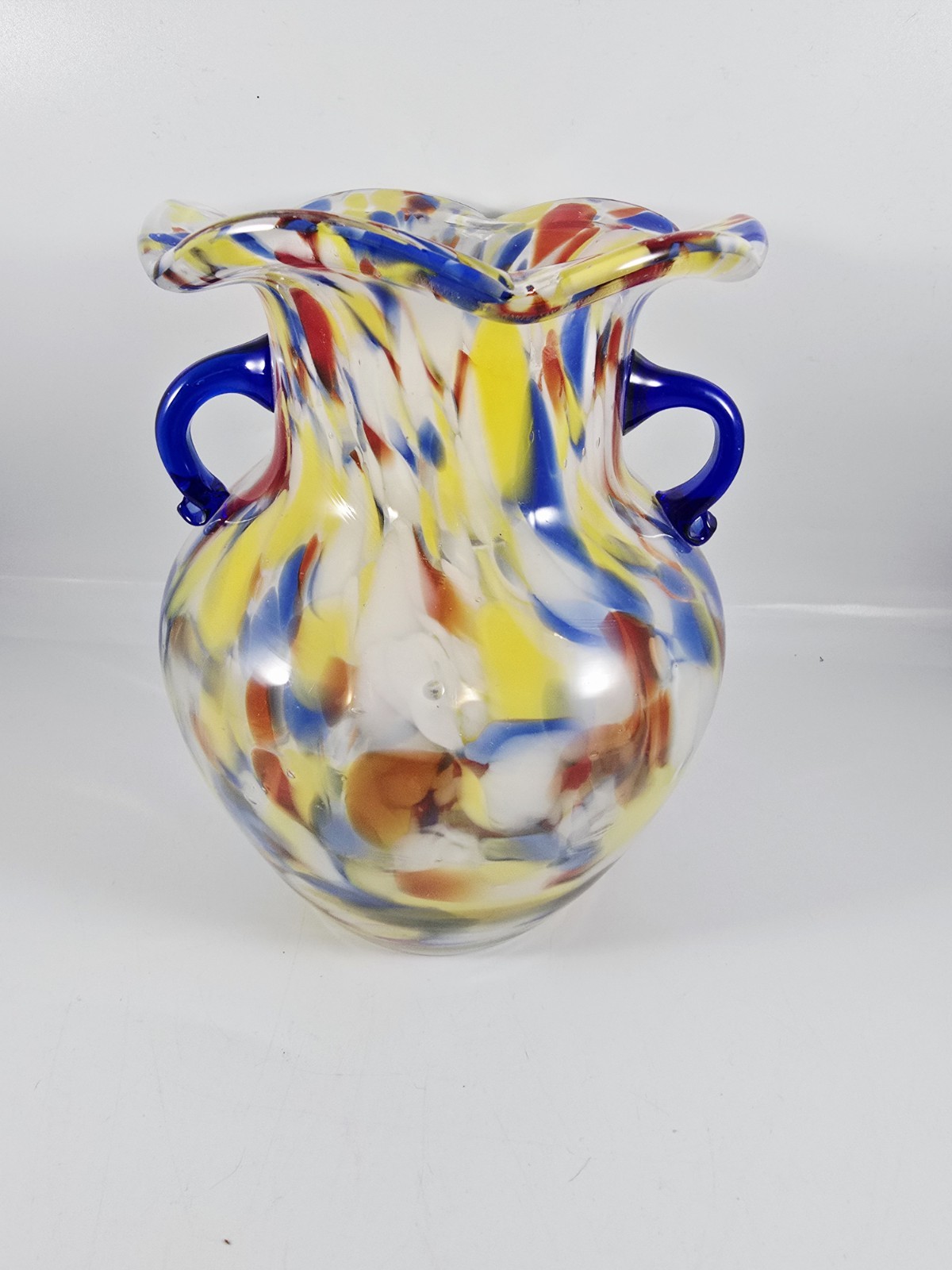 Vintage Double Handled Confetti Murano Vase Lavorazione Hand Blown Made in Italy